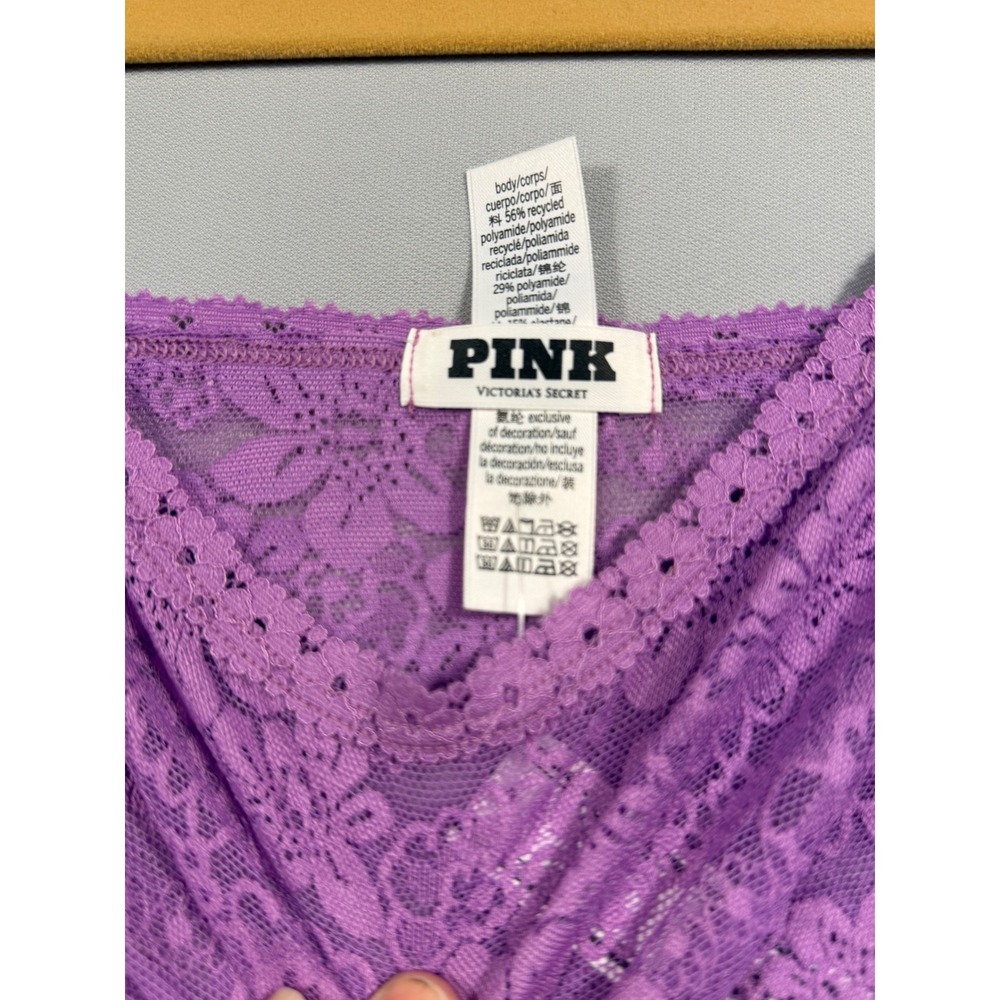 Victoria's Secret PINK Purple Floral Lace Camisole XXL Sheer Adjustable Strap - Picture 3 of 9
